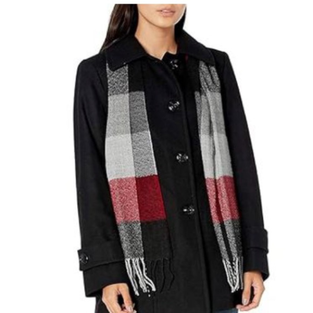 London Fog Black wool blend NWT  Pea Coat with Plaid Accent L#preppy‎ #oldmoney